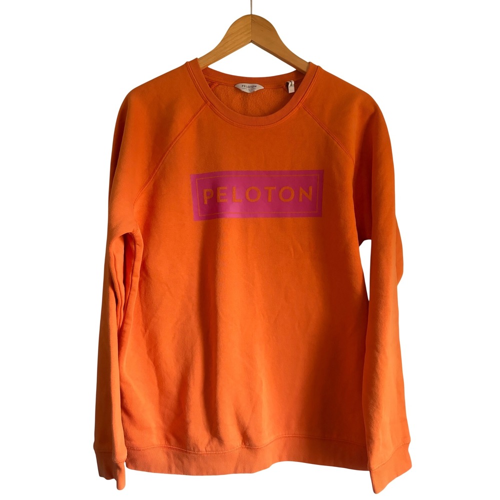Peloton Orange Pink Box Logo Crewneck Sweatshirt Large‎ Raglan Activewear
